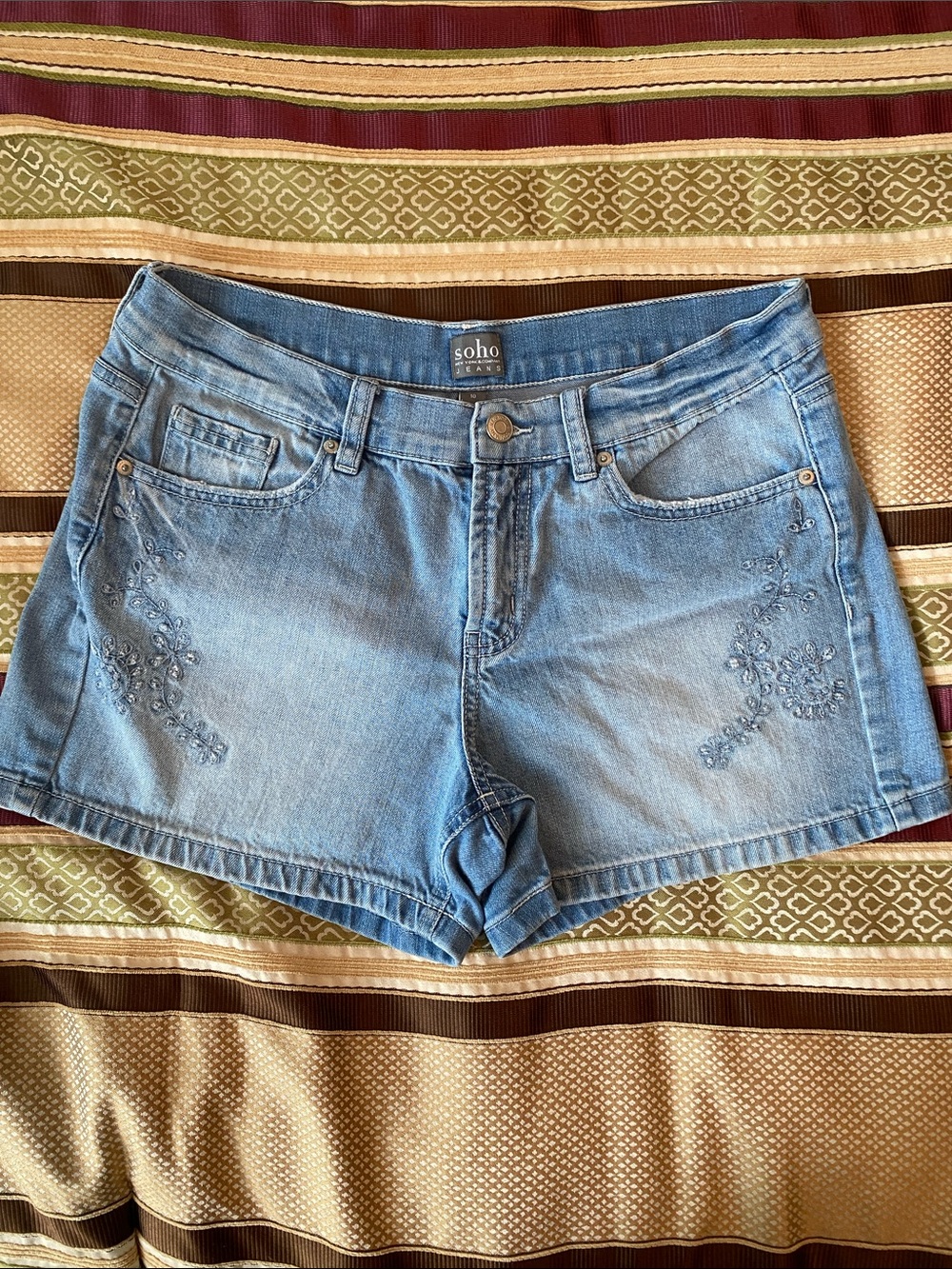 Soho Light Blue Denim Shorts with Embroidered Accents